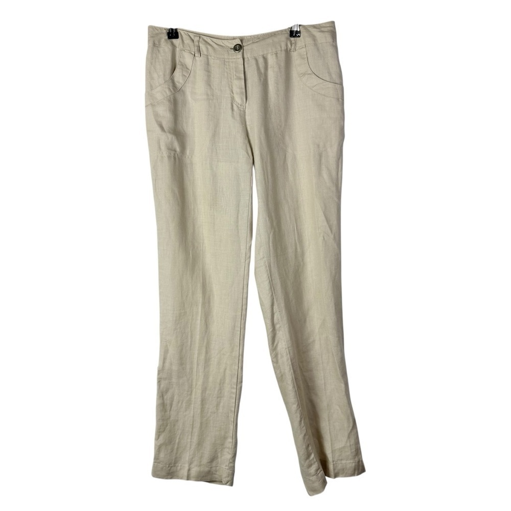 Willi Smith Beige Flat‎ Front Linen Straight Leg Pants 4